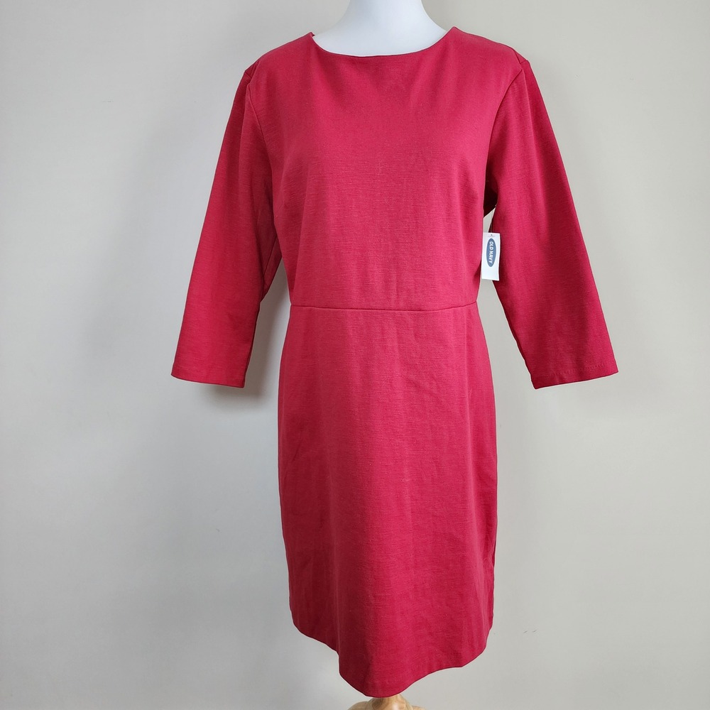 NEW Old Navy Sheath Dress Womens Large Red 3/4 Sleeve Cassia Knit Workwear Event